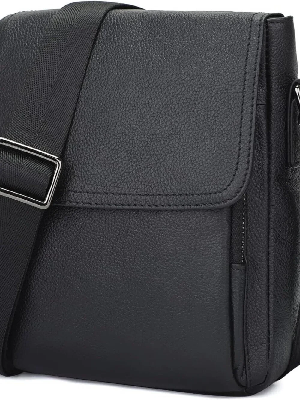 Men's Black Genuine Leather Crossbody Travel Metal Zipper Messenger Hand Bag